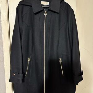 MICHAEL Michael Kors Black Trench Coat with Gold Accents